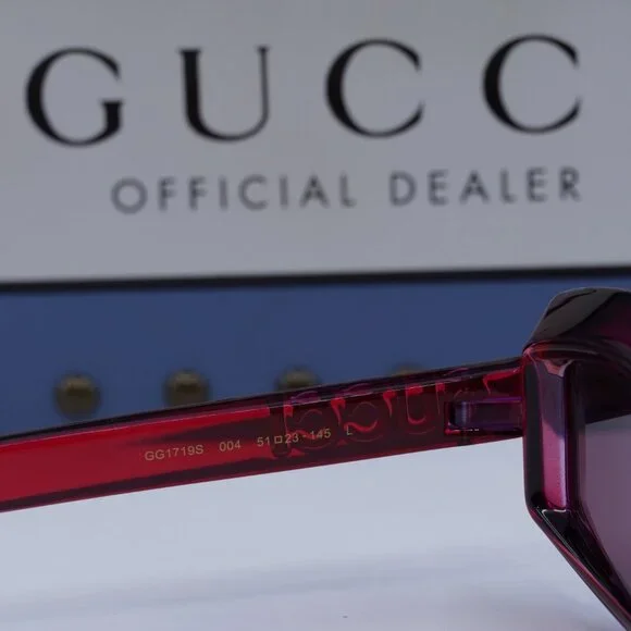 Gucci GG1719S 004 Geometric Sunglasses - Transparent Red Gucci GG1719S 004 Geometric Sunglasses - Transparent Red main image 2